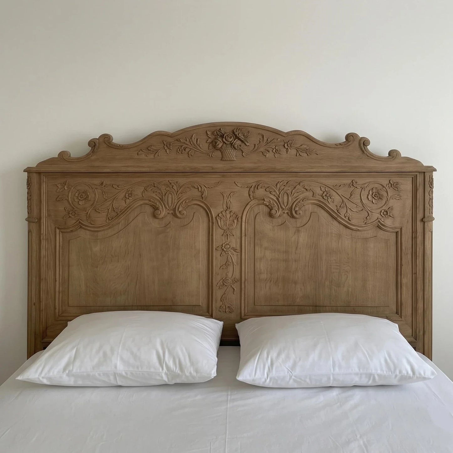 French Retro Carved Bed – Solid Ash Wood Statement Piece