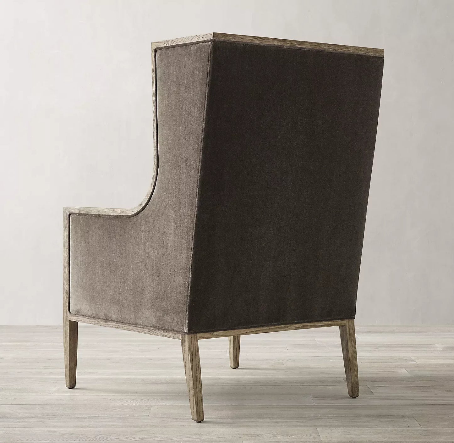 French Contemporary Wingback Chair – Slope Arm Linen or Velvet Statement Piece | 1600407842832