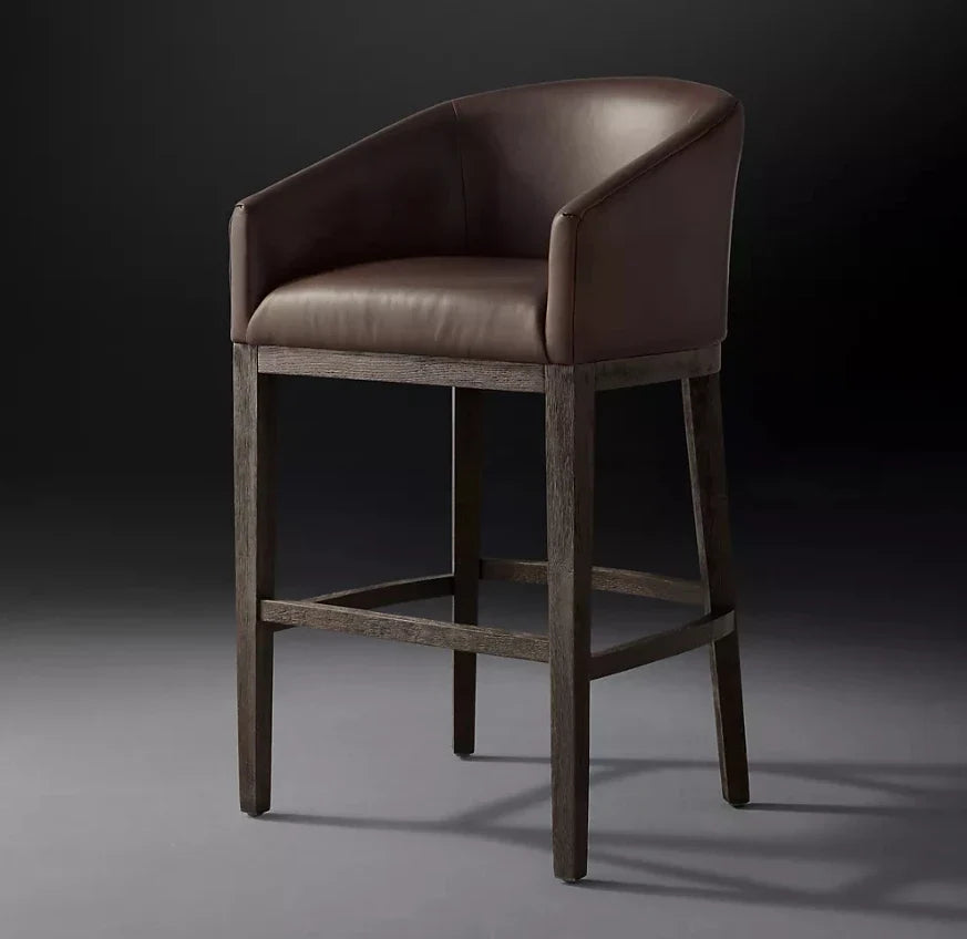 Morgan Barrelback Bar Stool – Slope Arm Leather Oak Mid-Century | 1601053923370