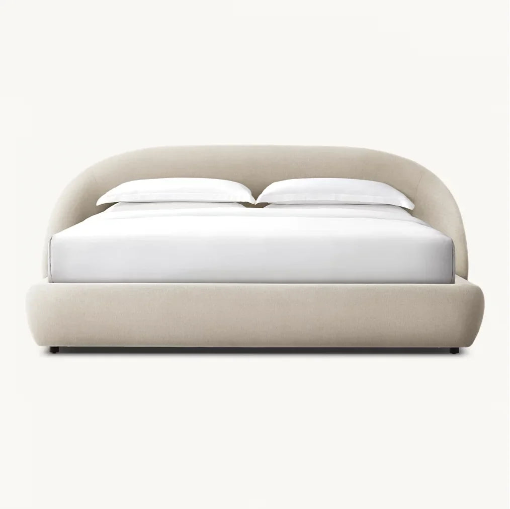 Upholstered Shelter Bed with Waterfall Arms – Contemporary European Fabric Platform Bed