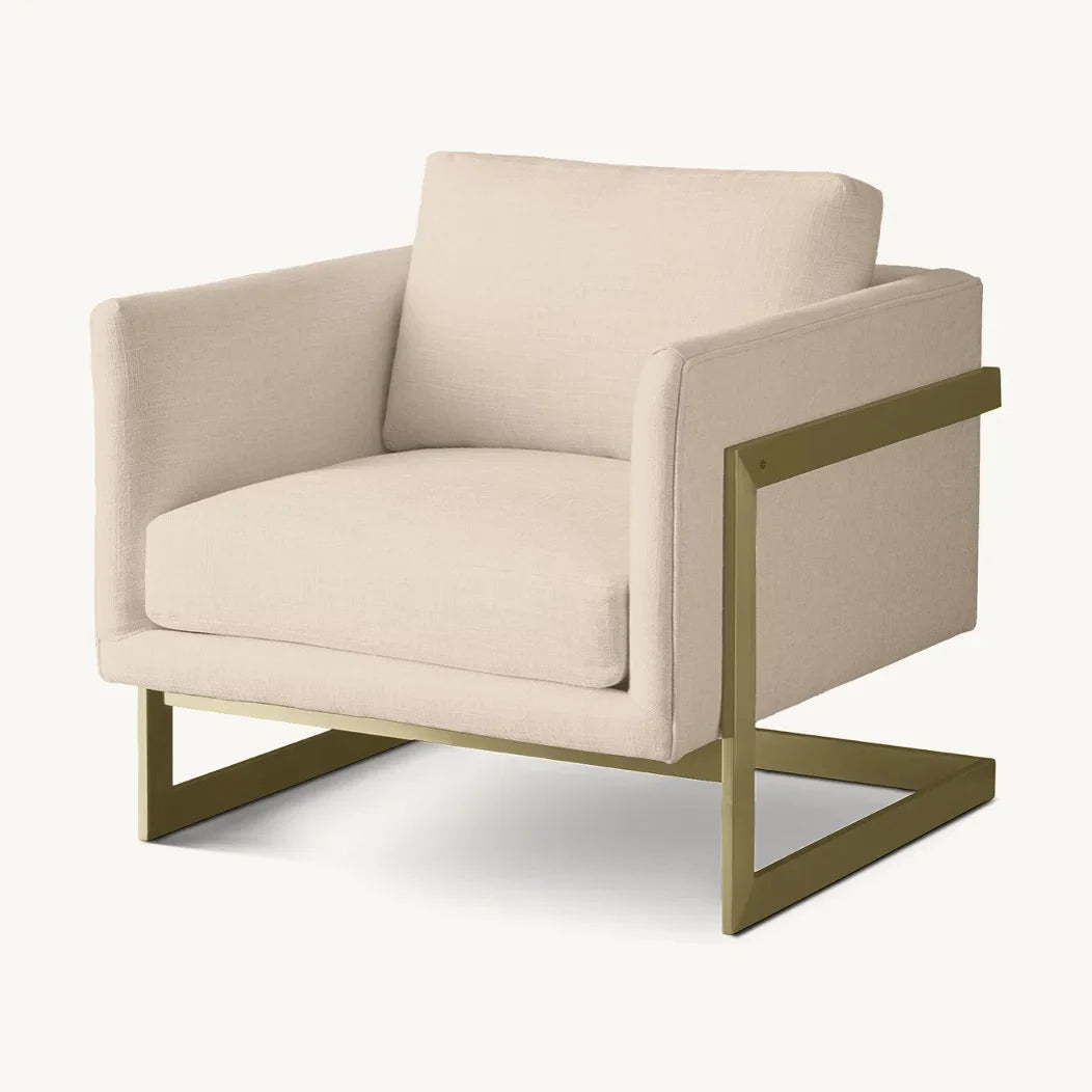 Milo Lounge Chair – Grid-Tufted Statement Piece in Brass or Polished Steel