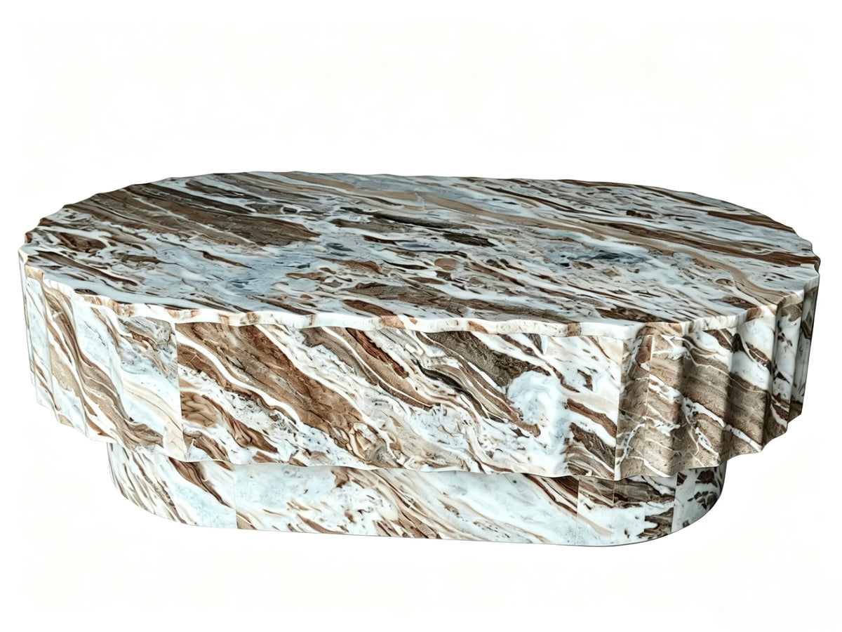 Luxury Fluted Oval Natural Marble Coffee Table Elegant Italian Style for Villa