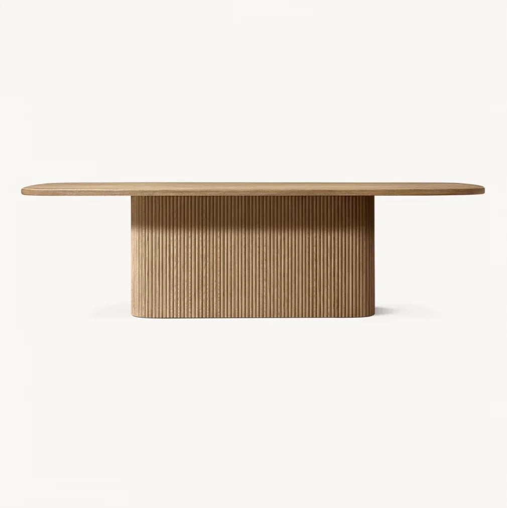 Mulholland Pedestal Rectangular Dining Table – American Oak Contemporary Statement Piece