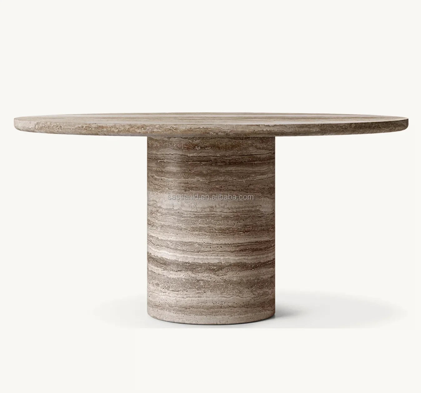 Sassanid Round Dining Table – Sculptural Pedestal Travertine Mid-Century Design