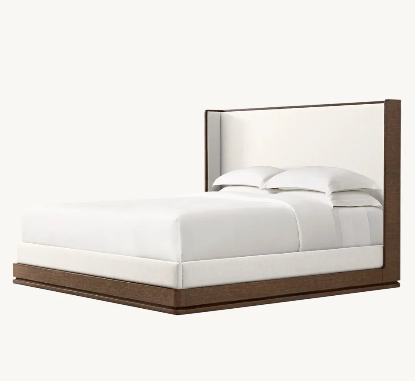 Sculptural Shelter Bed – Upholstered Panel Design in Brushed Oak – Modernist Statement Piece