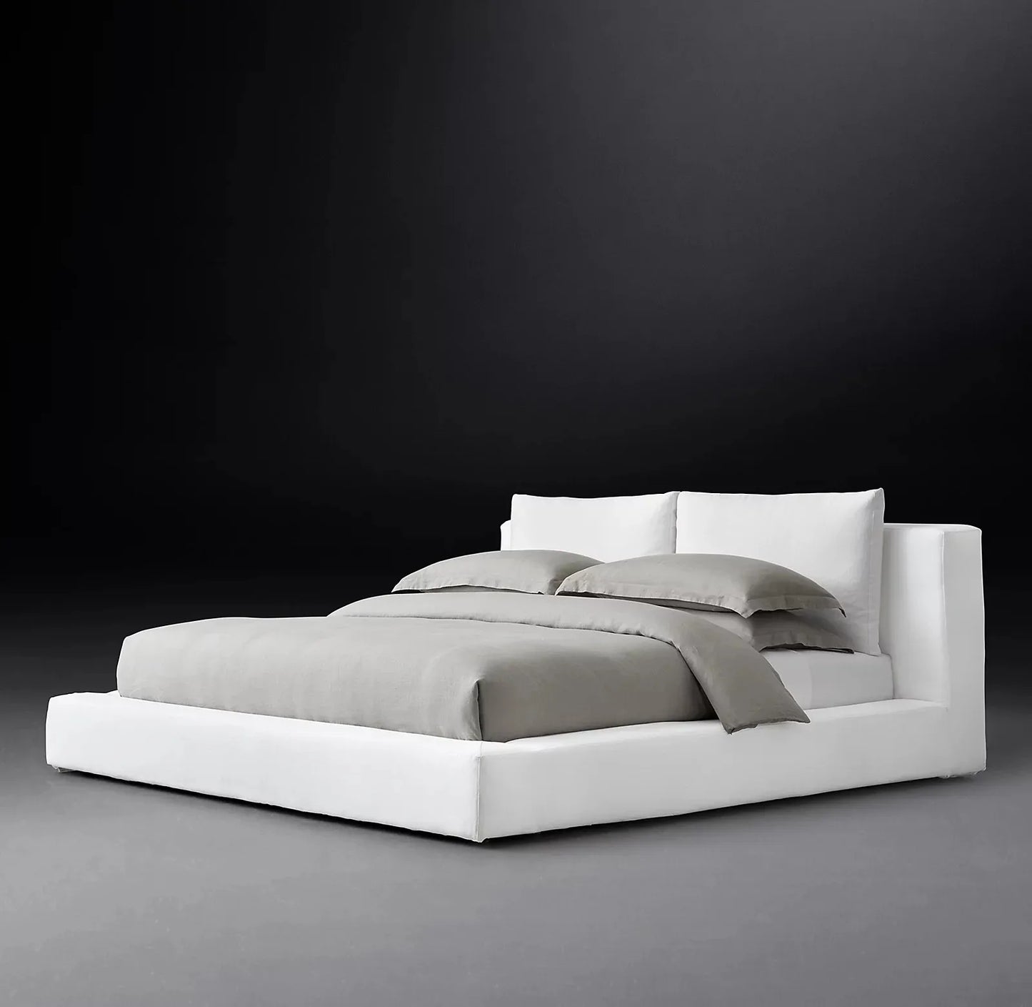 Slipcovered Platform Bed – Tufted Linen & Velvet European Designer Statement Piece