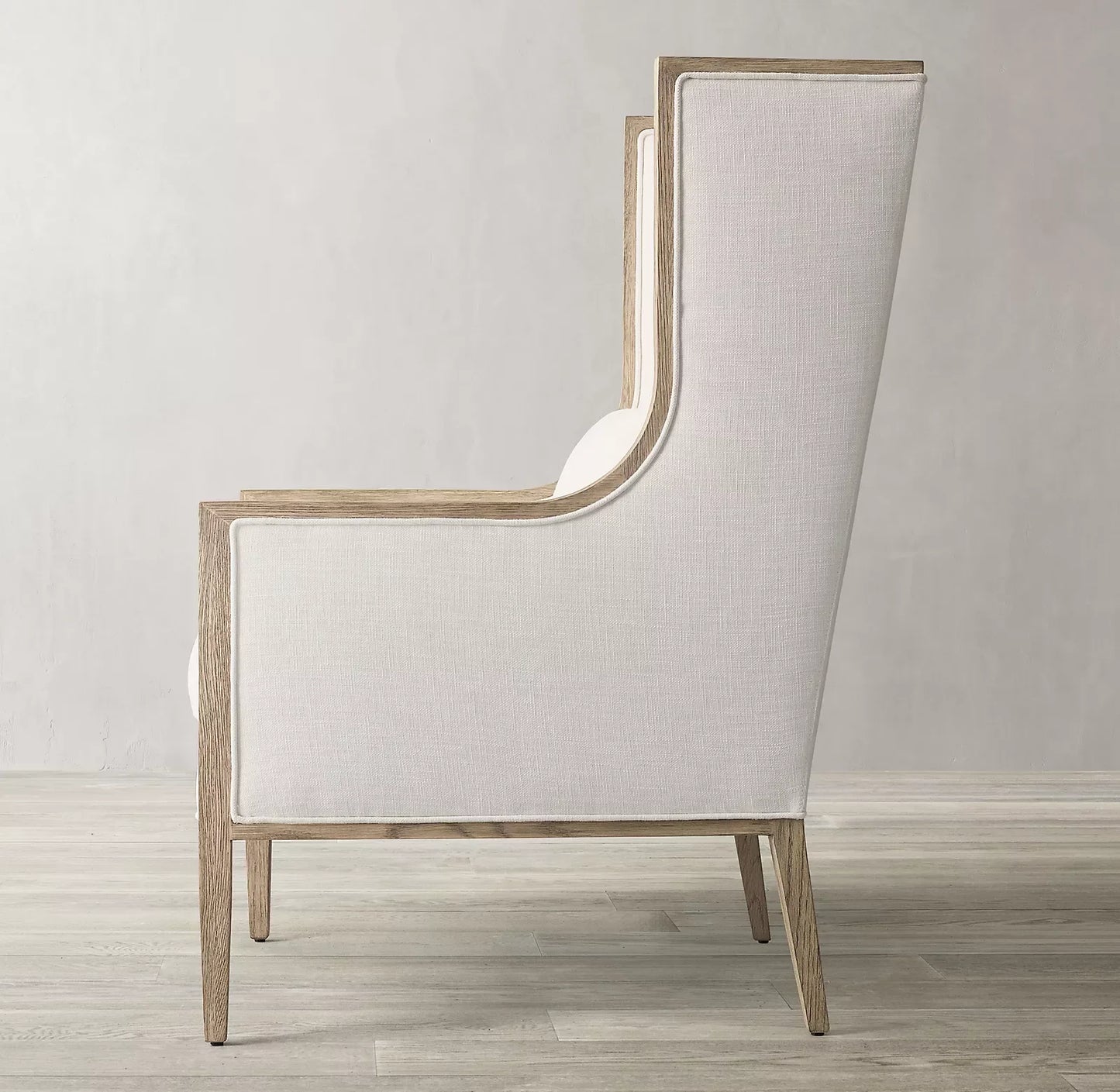 French Contemporary Wingback Armchair – Slope Arm Design with Oak Frame | 103338432029