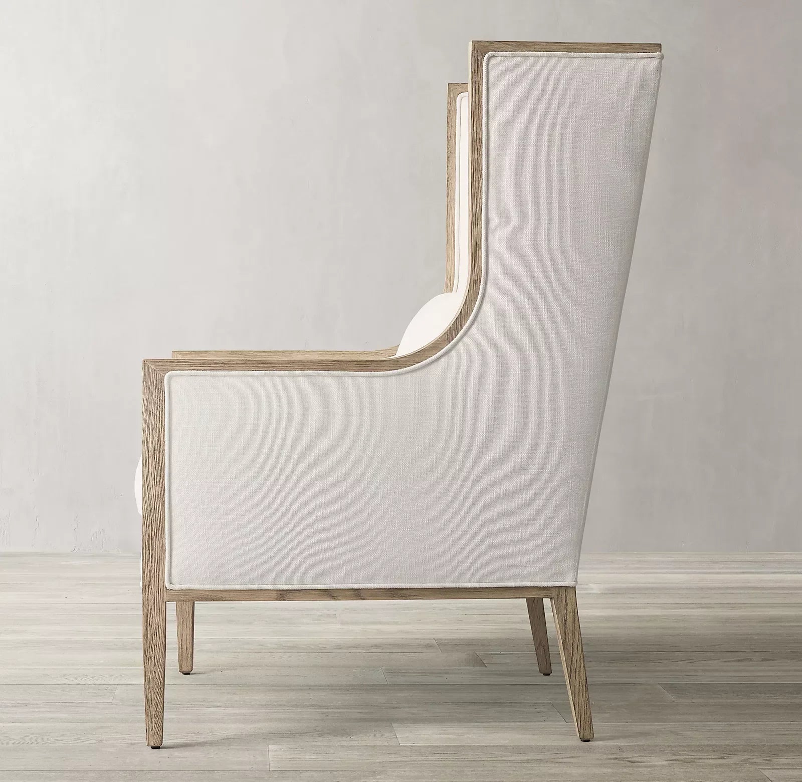 French Contemporary Wingback Armchair – Slope Arm Design with Oak Frame | 103338432029