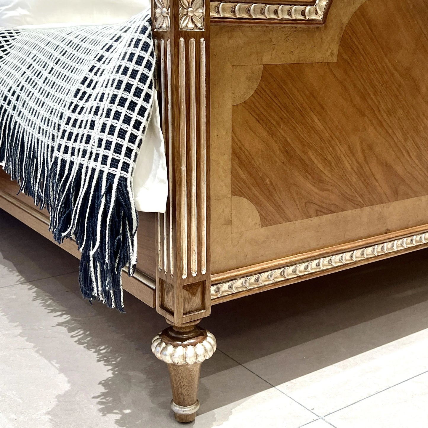 French Platform Bed – Upholstered Solid Birch Luxury Statement Piece | 26-170