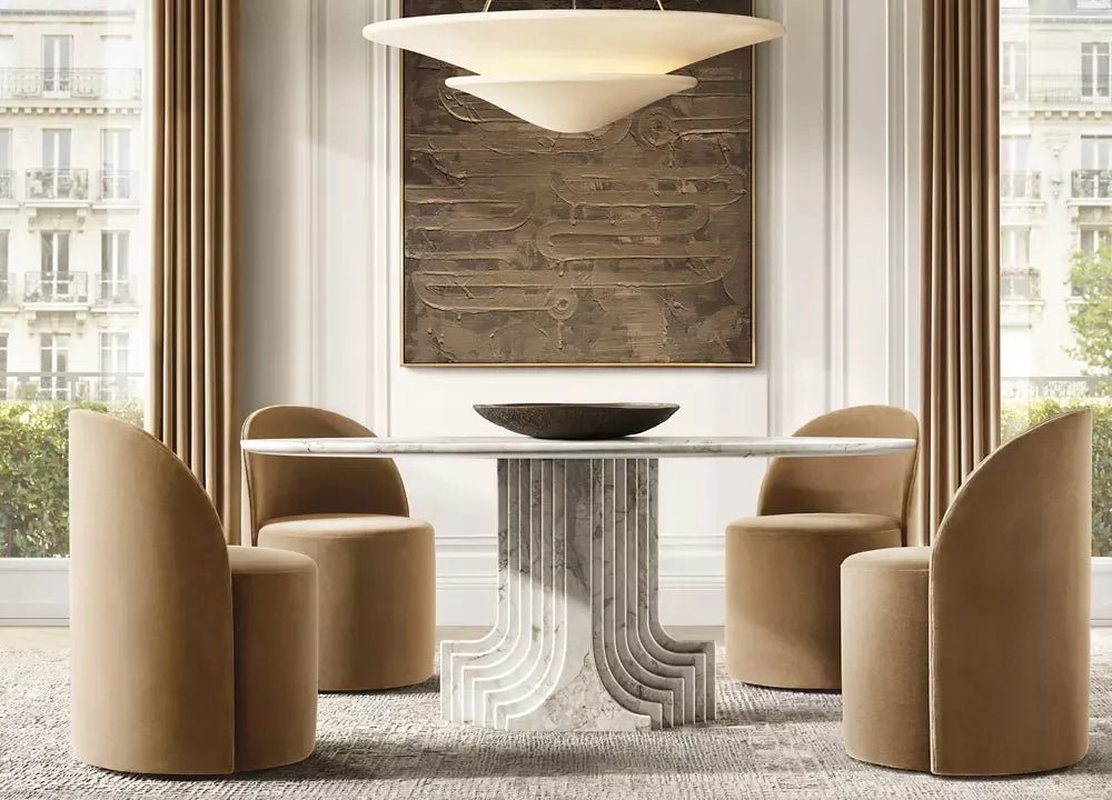 Entry Table – Strada Carved Italian Arabescato Marble Mid-century Design | 1601524460796