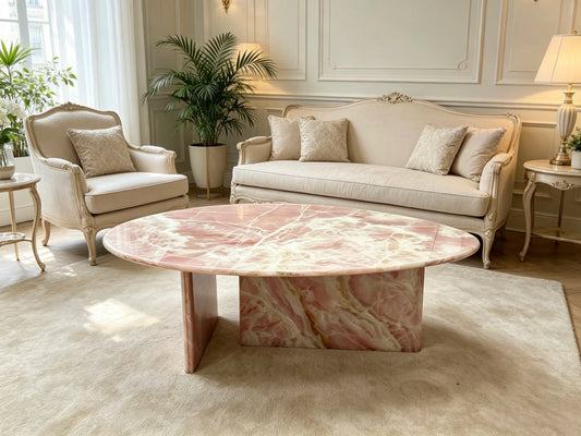 Luxury Water-Drop Pink Jade Marble Coffee Table Modern Minimalist Italian Style