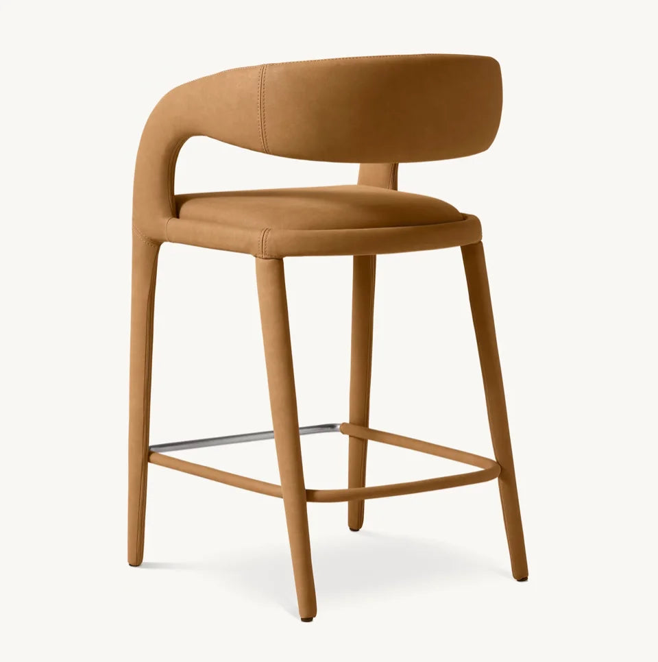 Open Barrel Stool – Chestnut Vagan Leather Italian Midcentury Design by Re Home – Nicola