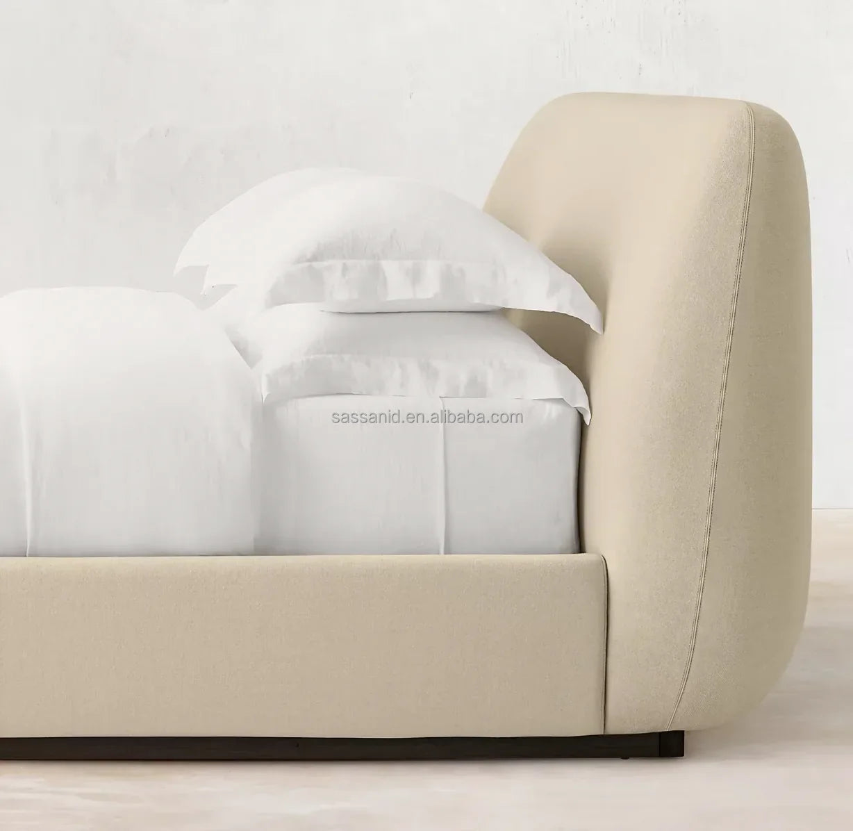 Platform Bed – Contemporary Fabric Panel Oak Statement Piece | 1600654407382