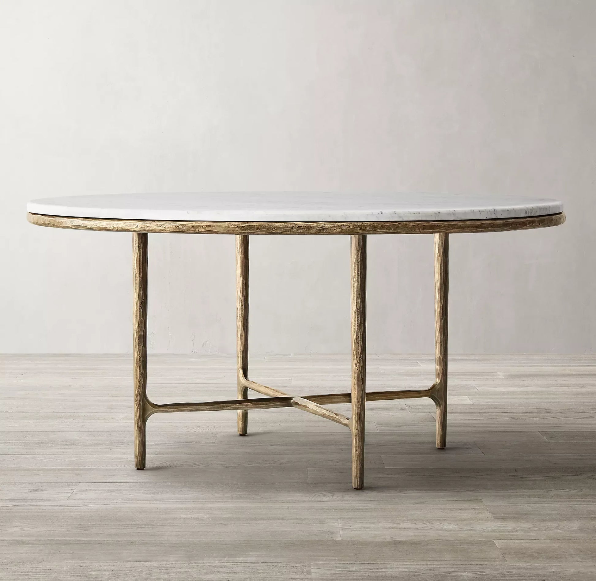 Antique Brass Round Dining Table – Hand Forged Marble Top Statement Piece