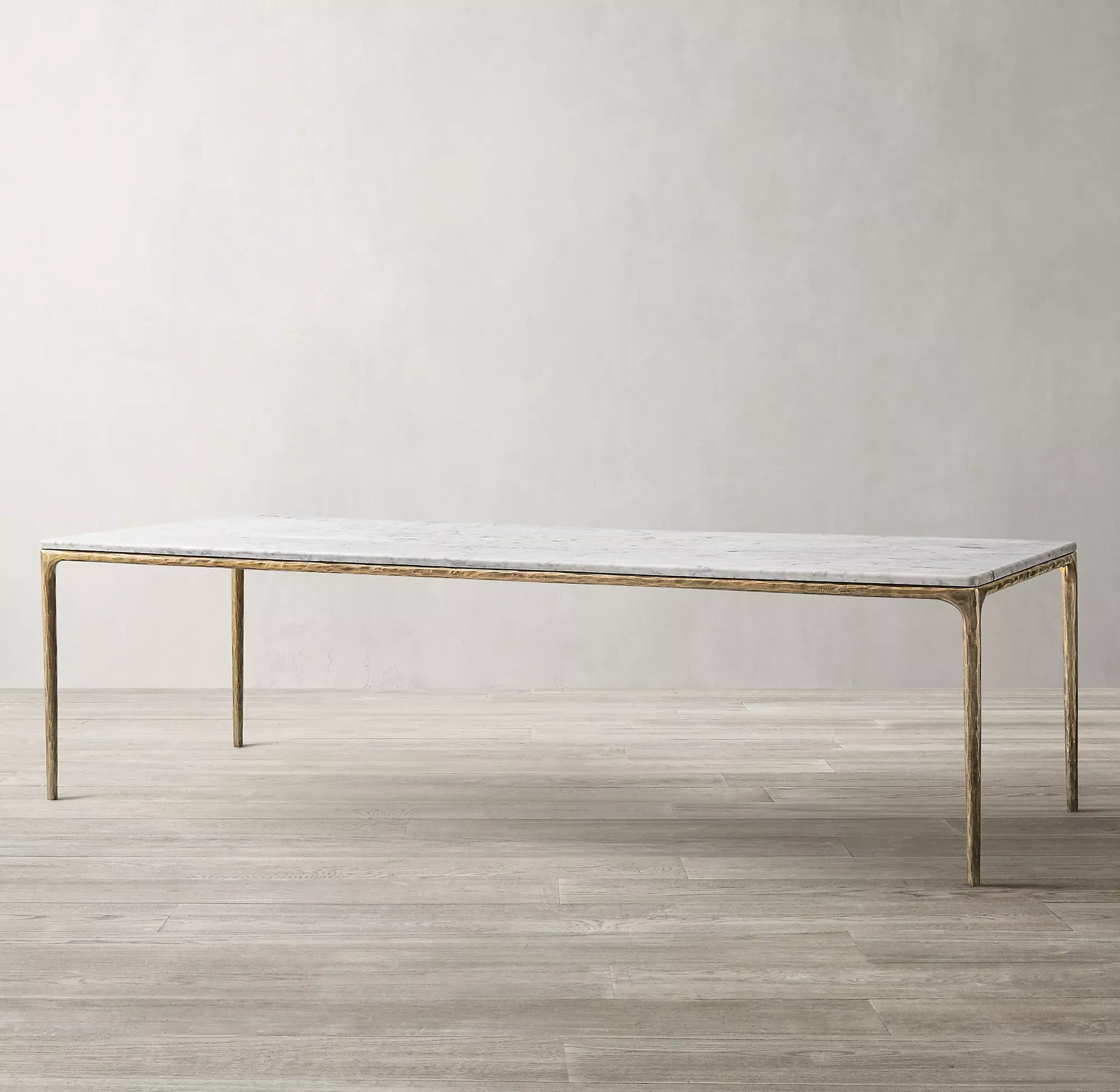 Dining Table with Forged Metal Base – Brass and Marble Statement Piece