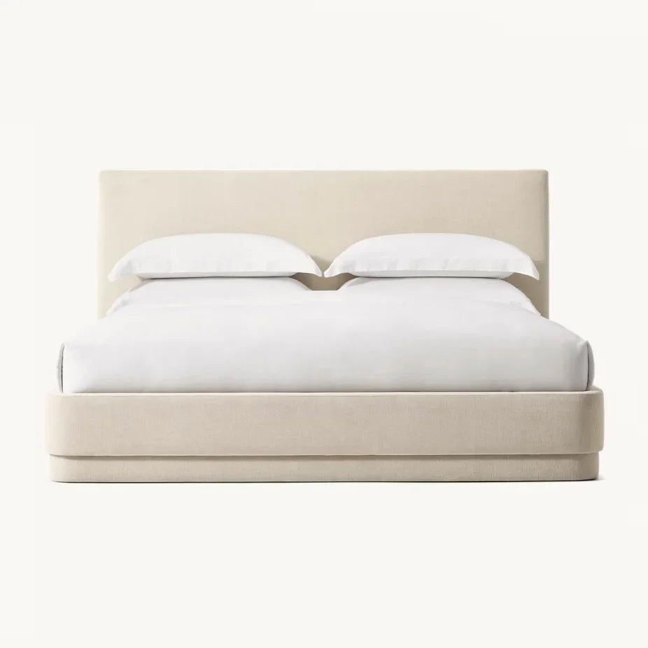 Dalia Upholstered Panel Bed – American White Oak Mid-Century Modern Statement Piece