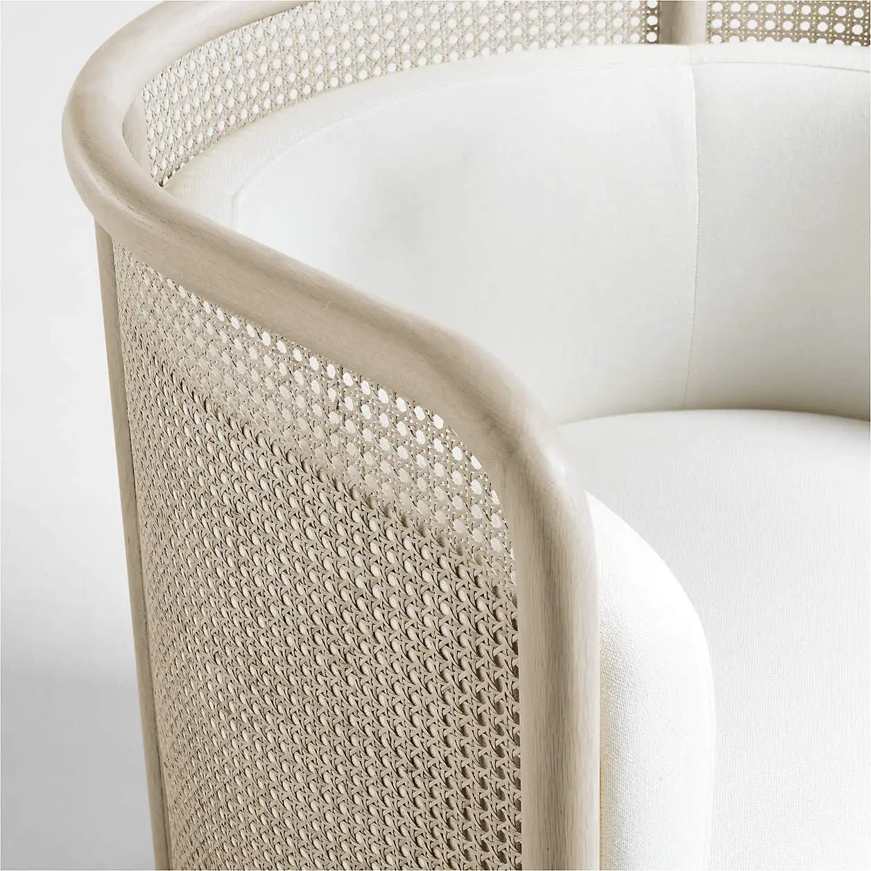 Barrel Chair – Cane Back Accent Chair in White Wash Oak Statement Piece