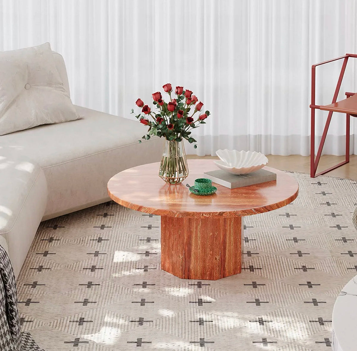 Luxury Round Natural Travertine Coffee Table Modern Italian Style for Villa