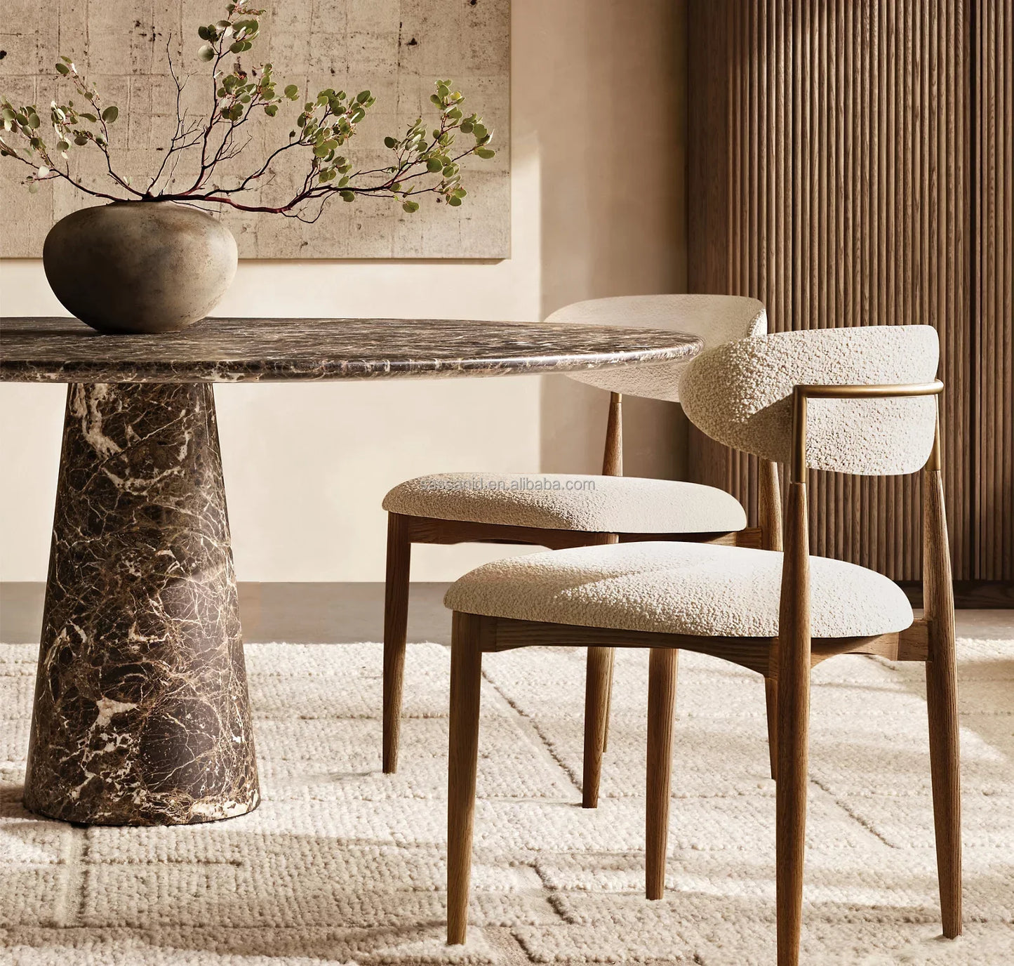 Celline Round Dining Table – Brown Emperador Marble Luxury Statement Piece
