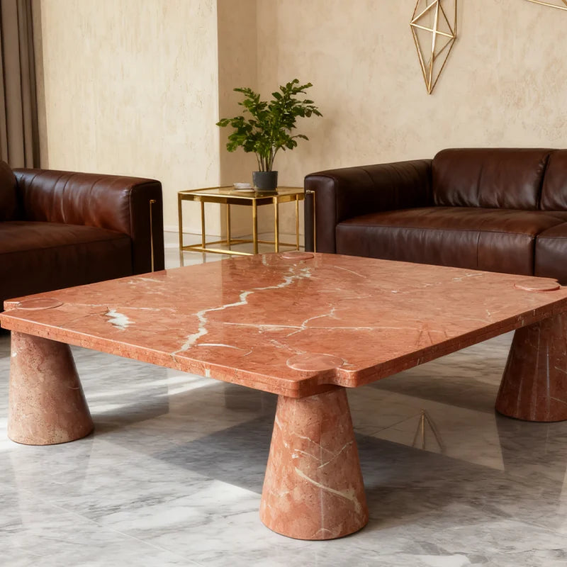 Luxury Square Natural Red Marble Coffee Table Modern Italian Style for Villa