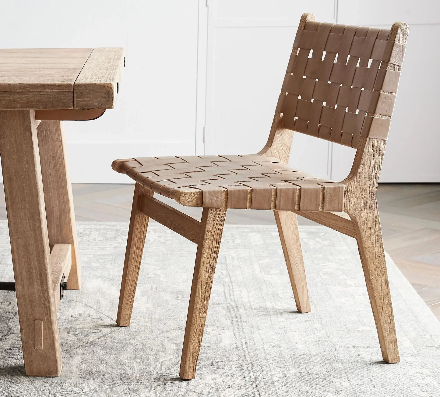 Dining Chair Woven Leather Oak White by Re Home – 85023-882