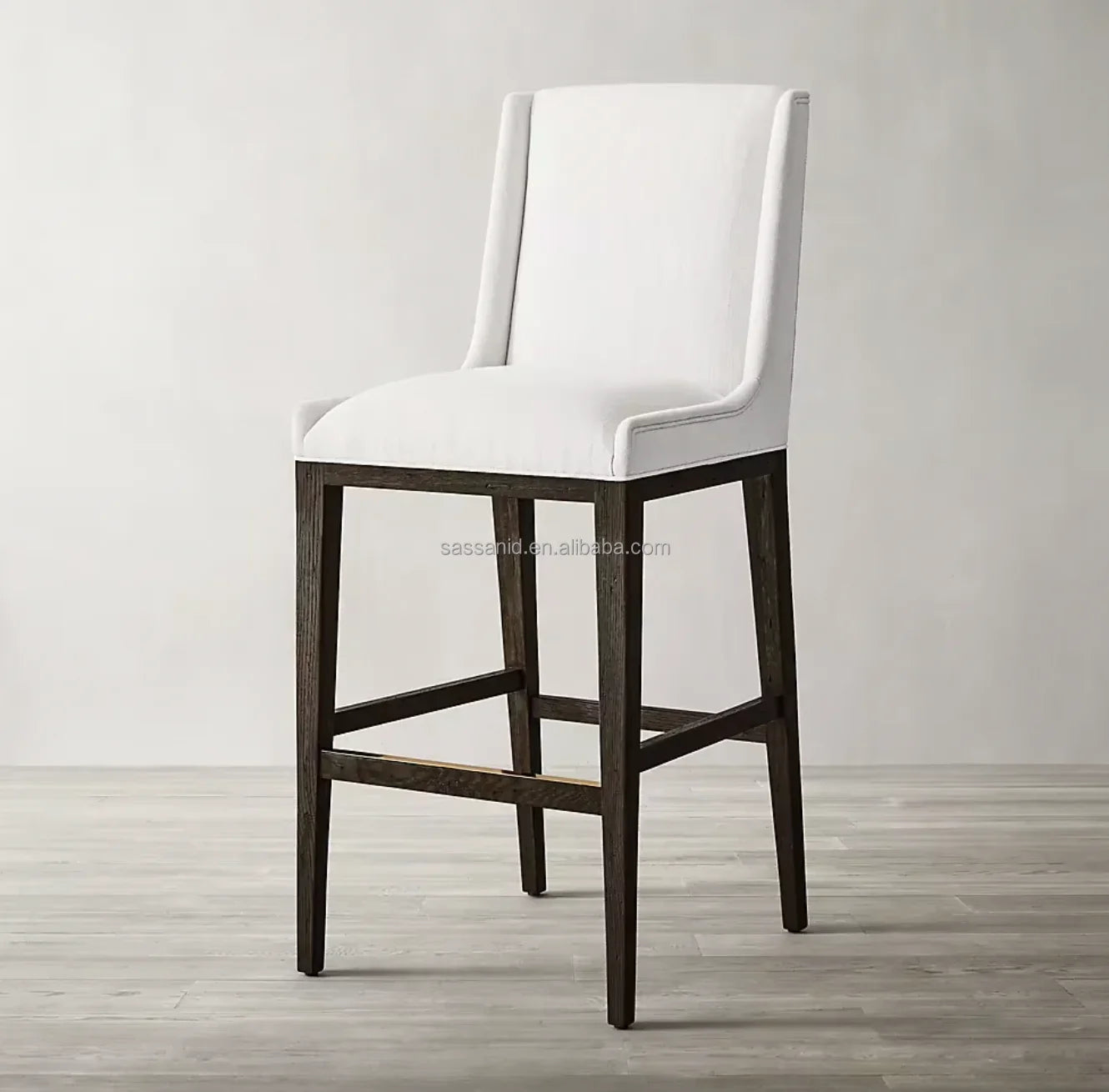 Leigh Armless Bar Stool – Mid-Century Geometric Oak – Minimalist Fabric Statement Piece