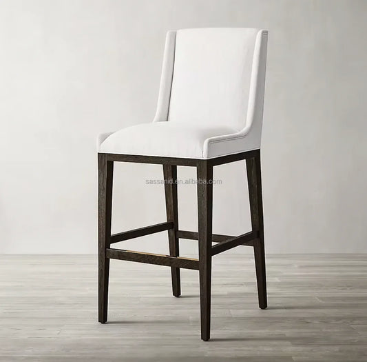 Leigh Armless Bar Stool – Mid-Century Geometric Oak – Minimalist Fabric Statement Piece