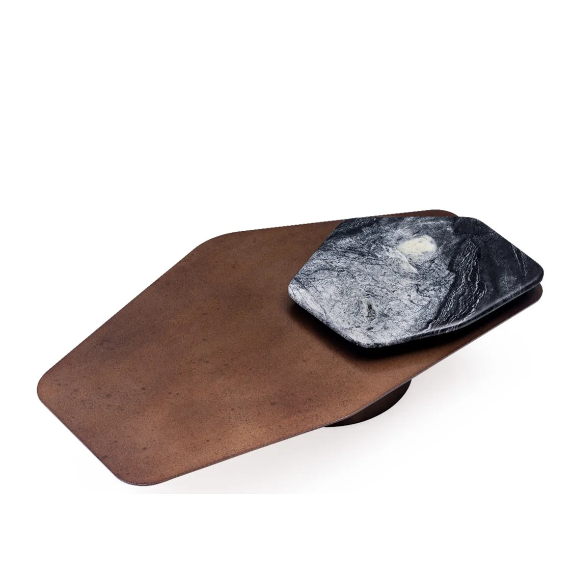 Luxury Stone Wood Top Brass-Toned Steel Coffee Table Modern Minimalist Elegant Space-Saving Italian Style for Villa