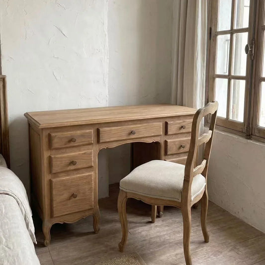 Dressing Table – Curved Solid Birch Wood, Natural French Style | 03