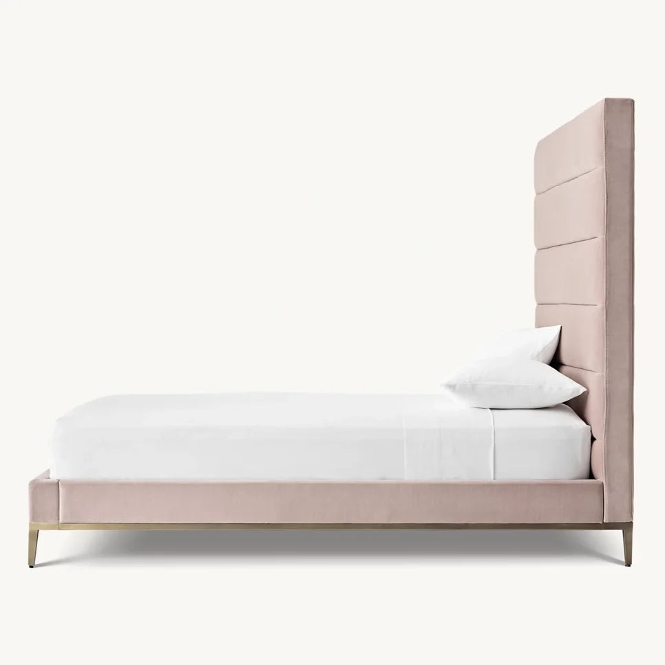 Upholstered Platform Bed – Channel Tufted Velvet Art Moderne Statement Piece