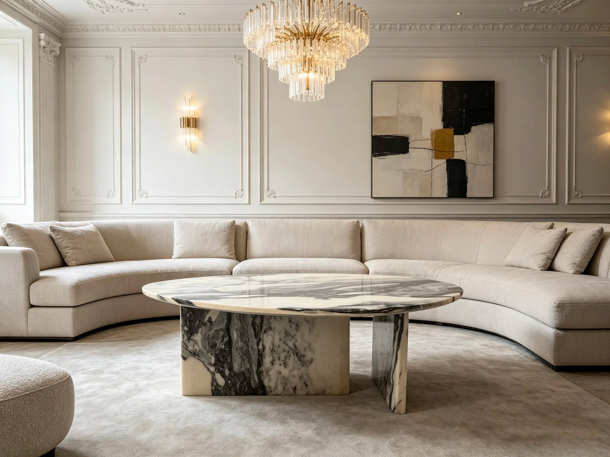 Luxury Water-Drop Pink Marble Coffee Table Modern Minimalist Italian Style