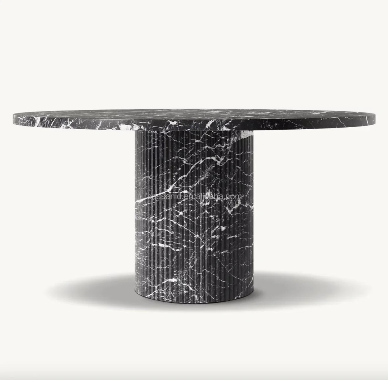 Byron Reeded Stone Round Dining Table – Nero Marquina Marble Sculptural Statement Piece