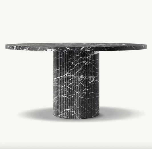Byron Reeded Stone Round Dining Table – Nero Marquina Marble Sculptural Statement Piece
