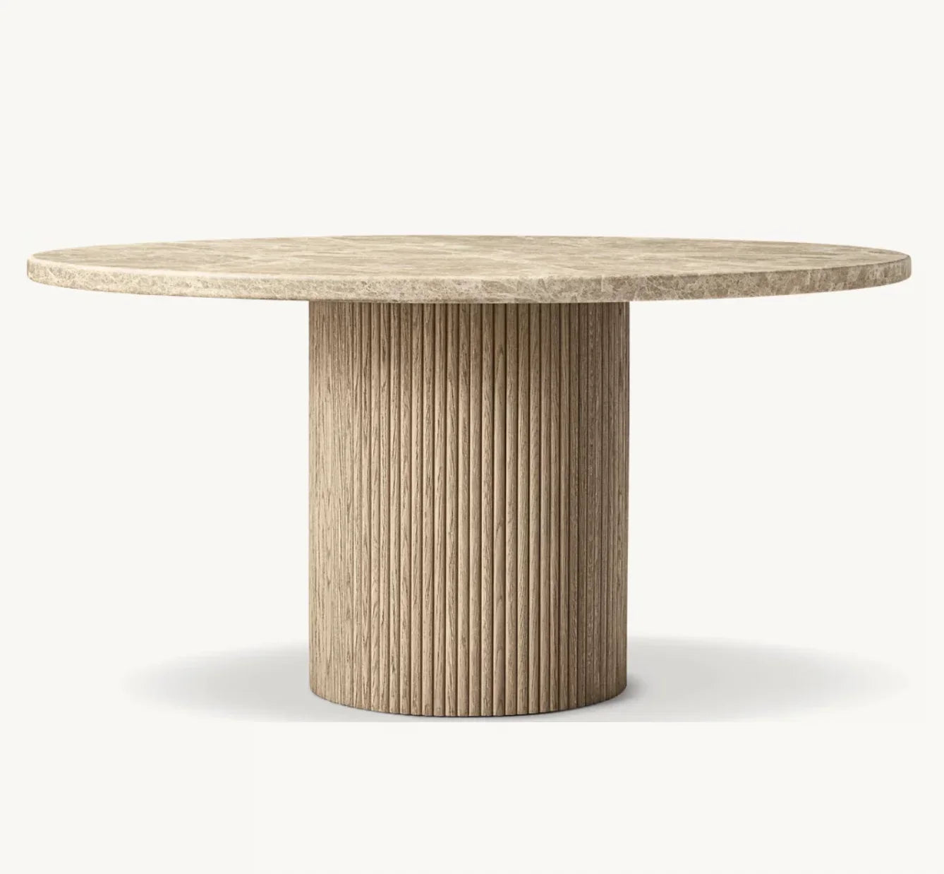 Round Dining Table – Sculptural Spanish Emperador Marble & Oak Statement Piece