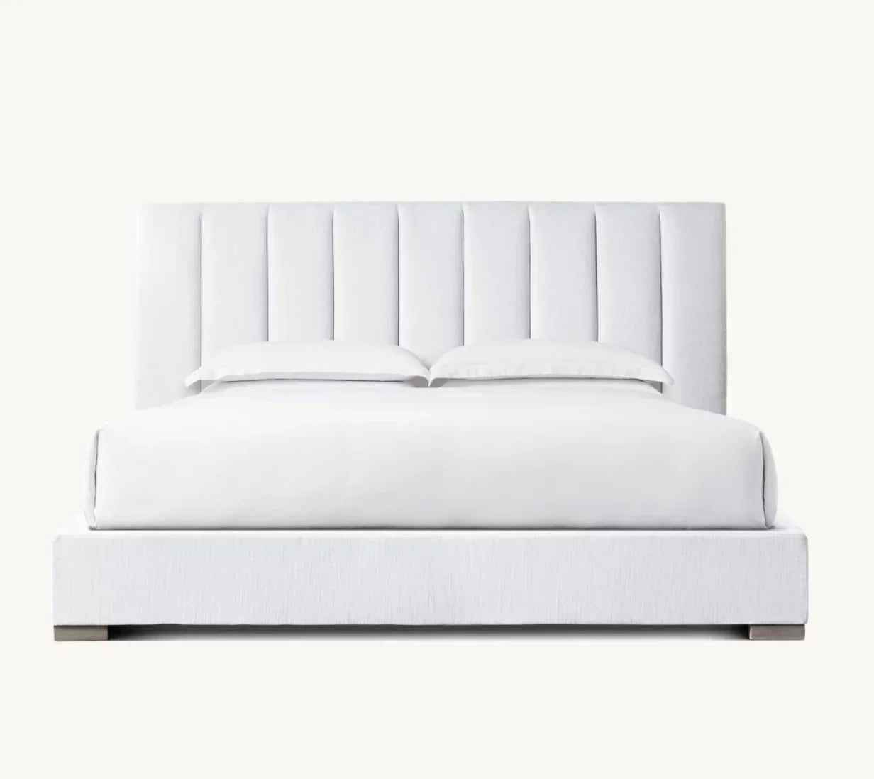 Upholstered Platform Bed – Classic American Modena White Linen | 1600600458133