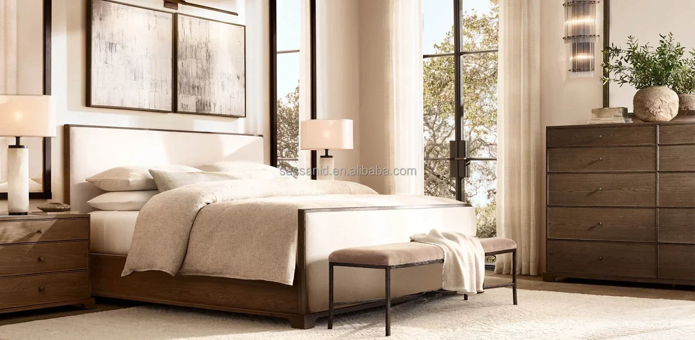 Fabric Panel Bed – 19th-Century French Design Oak Genevieve Statement Piece | 650-312