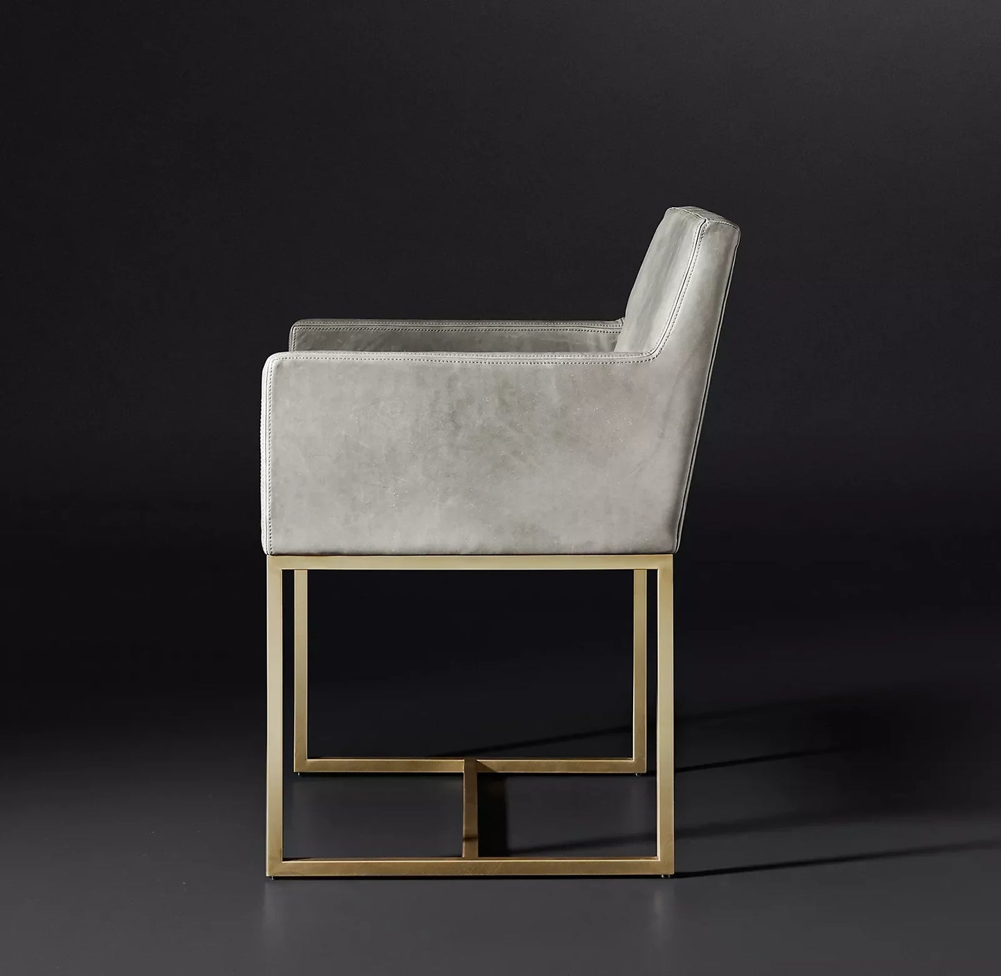 Dining Armchair Emery Track Arms – Leather and Burnished Brass Midcentury Modern Statement Piece | 102119382927
