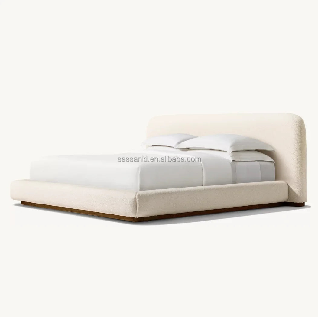 Platform Bed – Extended Panel Design – Performance Bouclé – Lola – Mid-Century American Style