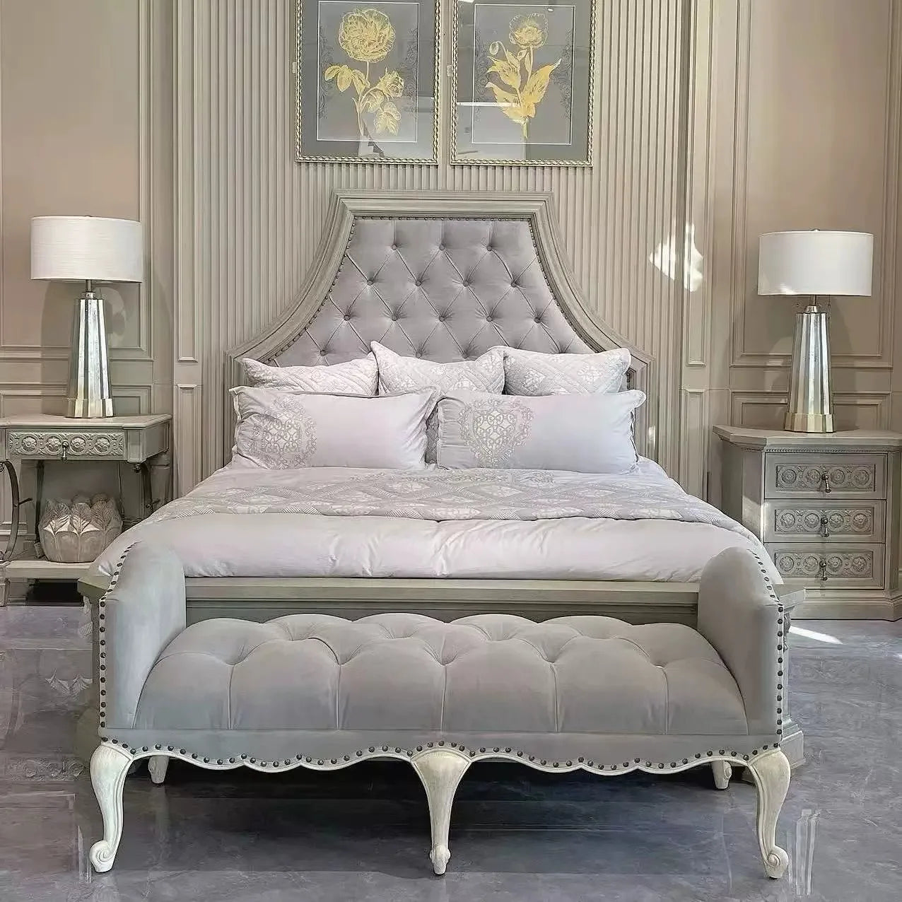 Upholstered Bed with Fabric Backrest – Solid Wood Building Revival Design | 26-149