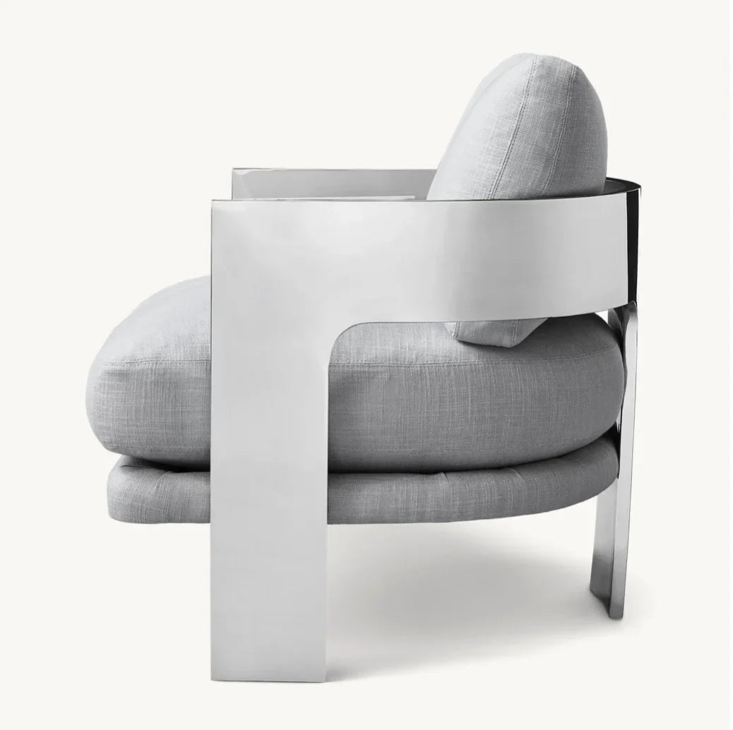 Lounge Chair – Geometric Silhouette in Polished Stainless Steel – Baughmann
