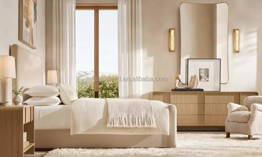 Marmont Fabric Panel Bed – Sculptural Postmodern Platform Statement Piece