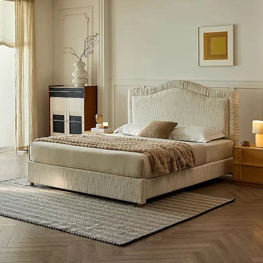 Upholstered Bed – High-Sided Cream Chenille French Provincial Statement | 26-16
