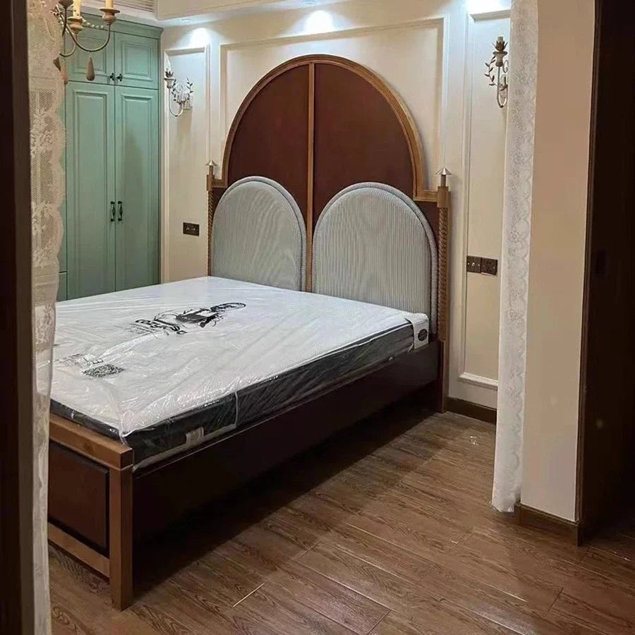 French Retro Court Bed – High-Backed Pillar Solid Birch Statement Piece