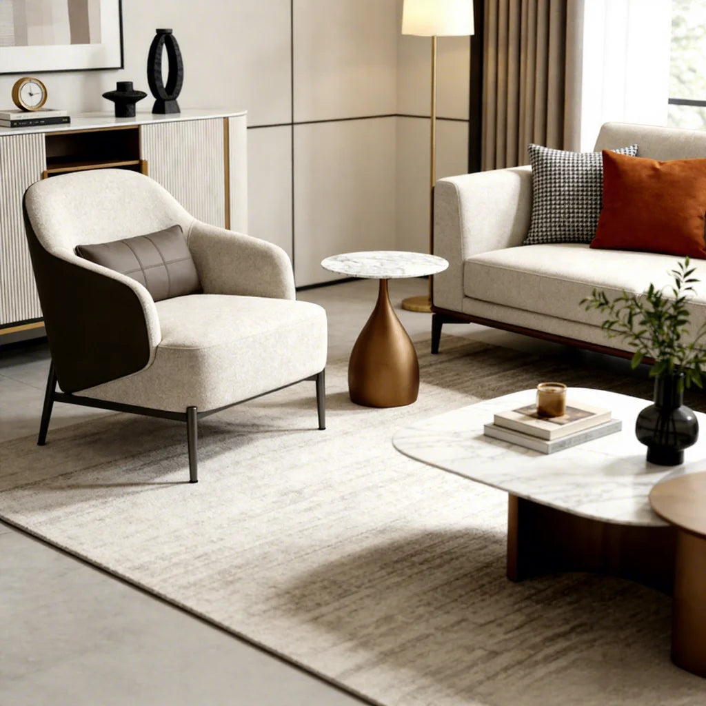 Luxury Round Marble Surface Steel Base Side Table Minimalist Elegant Italian Style
