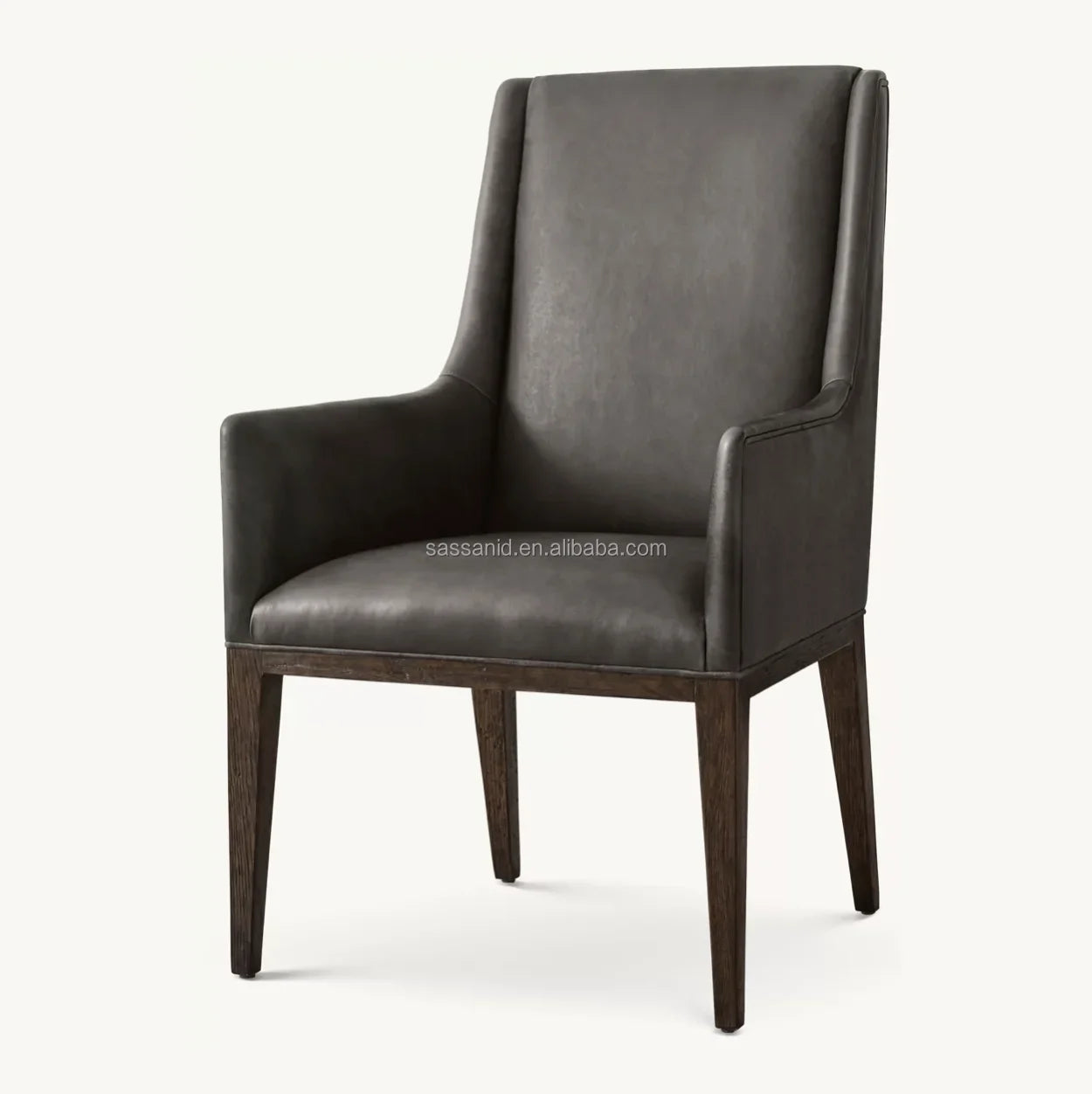 Dining Chair – Midcentury Geometric Solid Oak European Leather Statement Piece