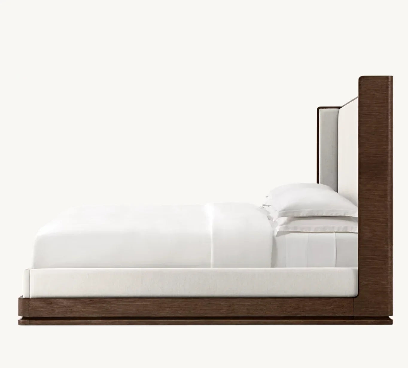 Sculptural Shelter Bed – Upholstered Panel Design in Brushed Oak – Modernist Statement Piece
