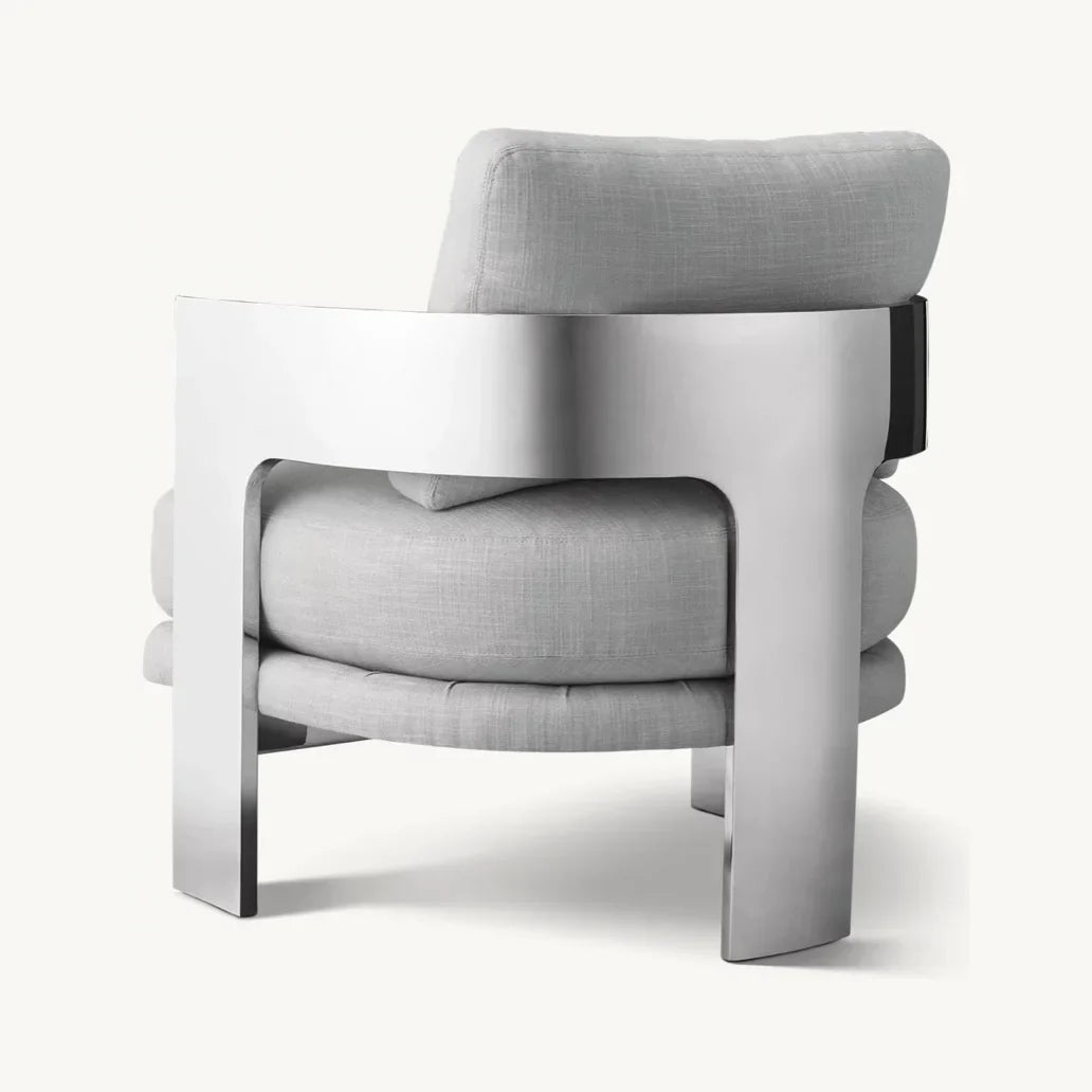 Lounge Chair – Geometric Silhouette in Polished Stainless Steel – Baughmann