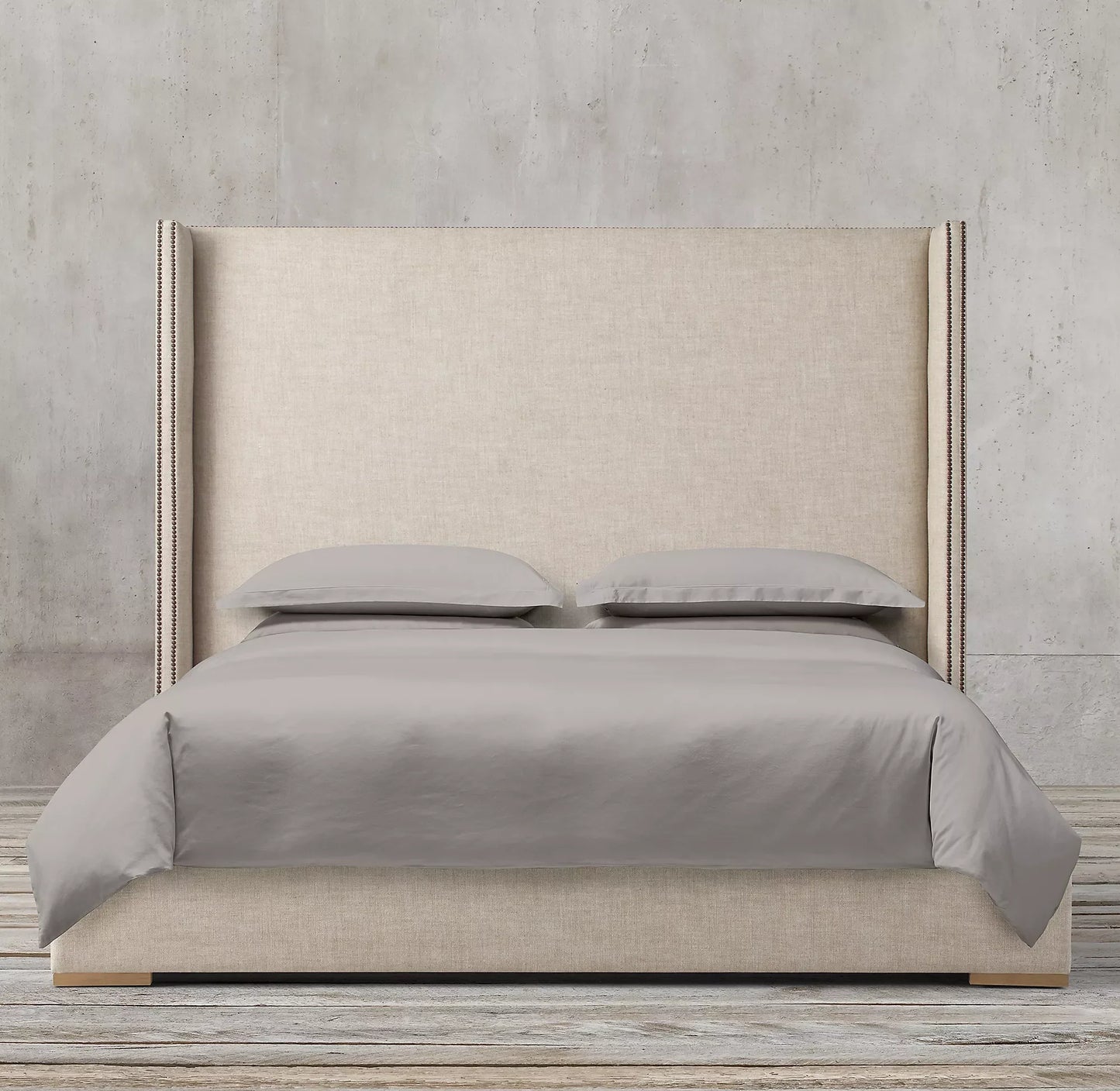 Upholstered Shelter Bed – Wingback Design in Oak Finish – Italian Designer Statement Piece