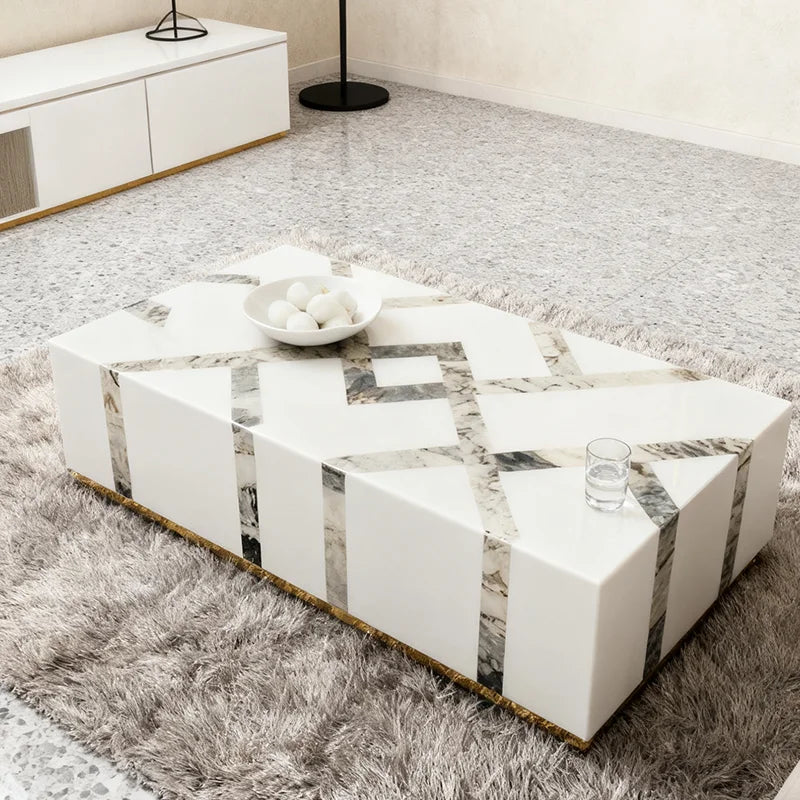 Modern Rectangular Marble Coffee Table Minimalist Italian Style