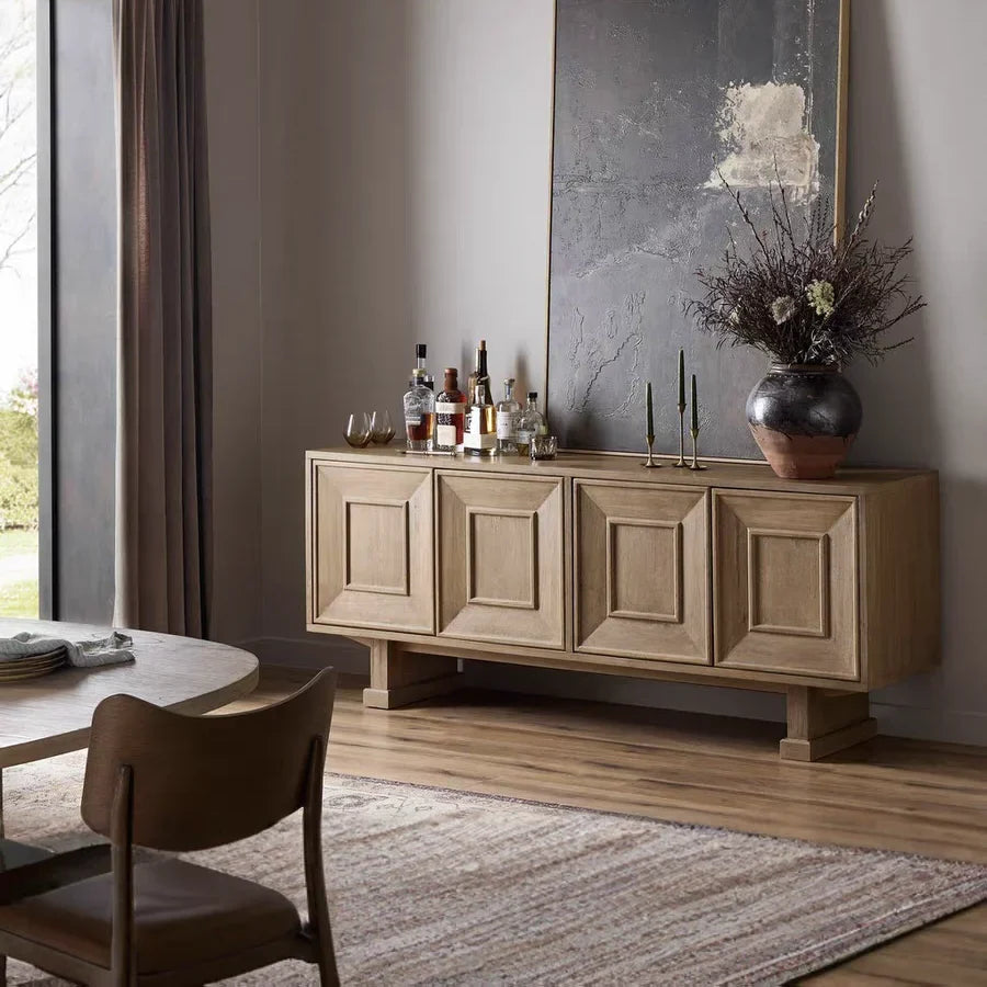 French Country 4-Drawer Sideboard 82in – Solid Birch Wood Statement Piece